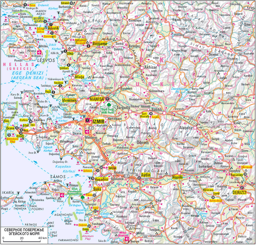Карта побережья турции с курортами эгейского моря